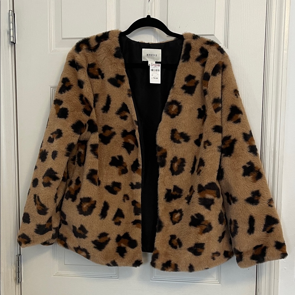 HYFVE Tan and Black Leopard Teddy Jacket